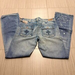 Y2K Yanuk‎ "Worker Boyfriend" Paint Splatter Flared Jeans 31